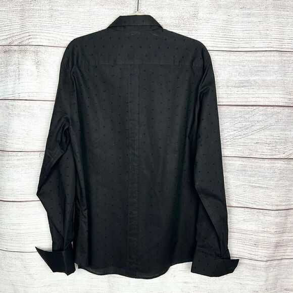 GF FERRE Vintage Printed Embroidered Black Button Up Shirt Eyelet Slim Fit M-L - Picture 10 of 14